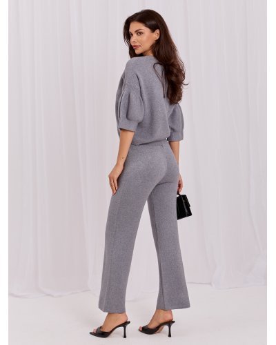 Compleu dama tricotat din vascoza gri Camelly - jojofashion.ro