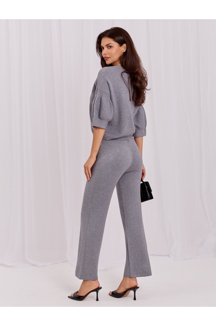 Compleu dama tricotat din vascoza gri Camelly 2 - jojofashion.ro