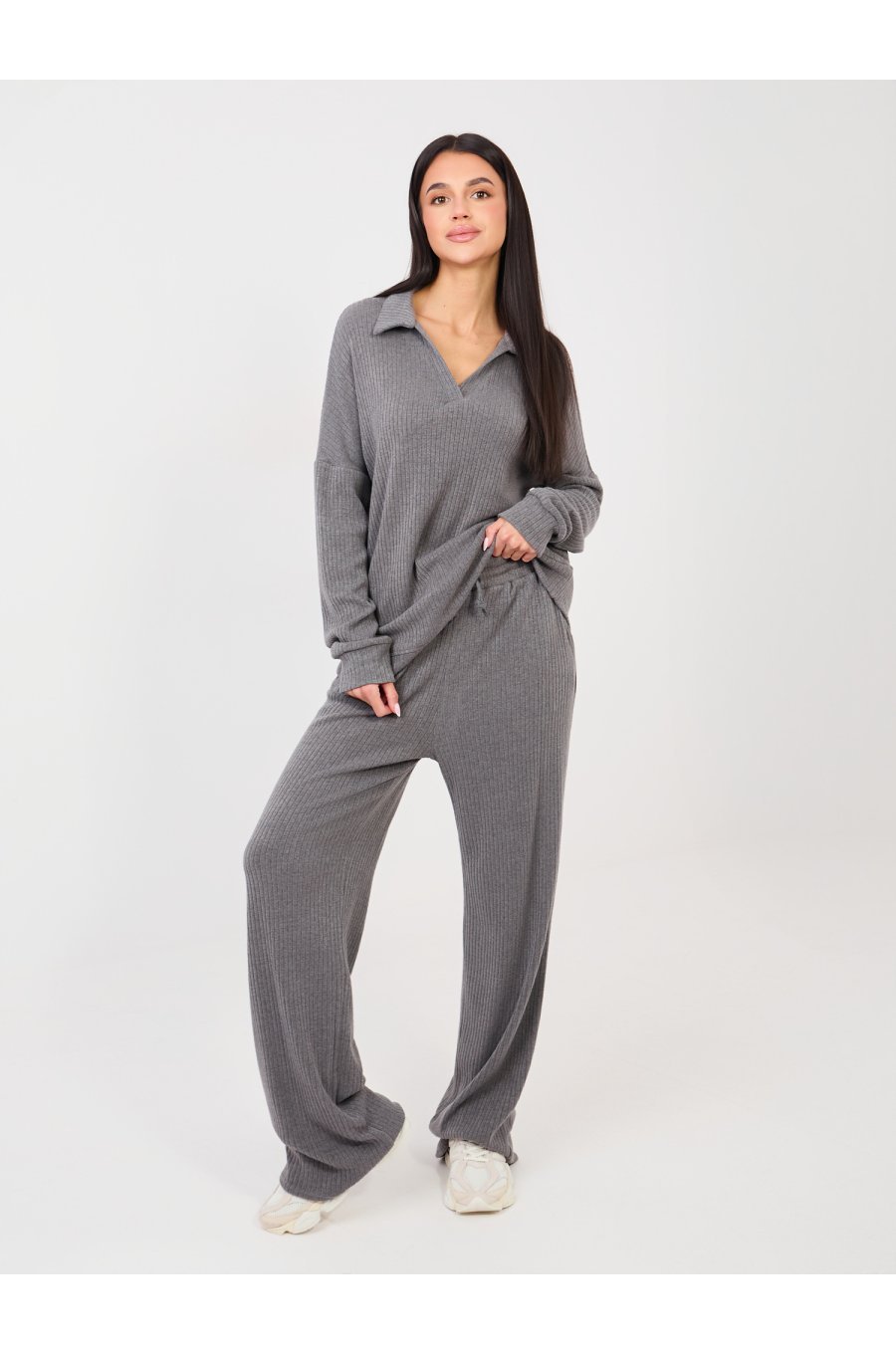 Compleu dama tricotat din agora gri Mikaela 1 - jojofashion.ro