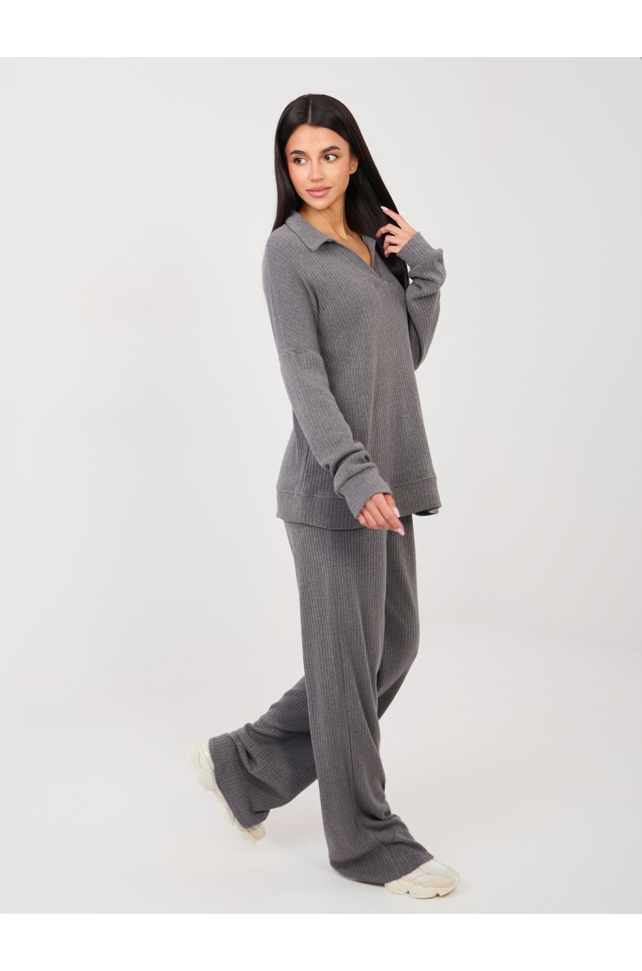 Compleu dama tricotat din agora gri Mikaela 2 - jojofashion.ro