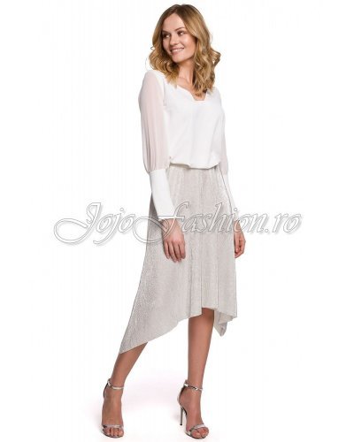 Fusta glitter argintie asimetrica Paula Fusta glitter argintie asimetrica Paula - jojofashion.ro