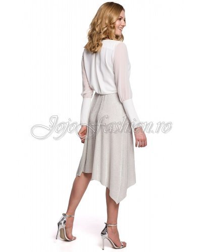 Fusta glitter argintie asimetrica Paula Fusta glitter argintie asimetrica Paula - jojofashion.ro