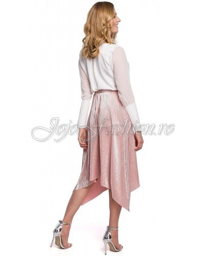 Fusta glitter roz asimetrica Paula Fusta glitter roz asimetrica Paula - jojofashion.ro