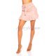 Fusta din piele eco scurta roz cu volan plisat Kylie 2 - jojofashion.ro