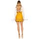 Fusta office imitatie piele scurta galben mustar cu talia inalta Elsie 3 - jojofashion.ro