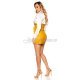 Fusta office imitatie piele scurta galben mustar cu talia inalta Elsie 4 - jojofashion.ro