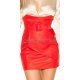 Fusta office imitatie piele scurta rosie cu talia inalta Elsie 2 - jojofashion.ro