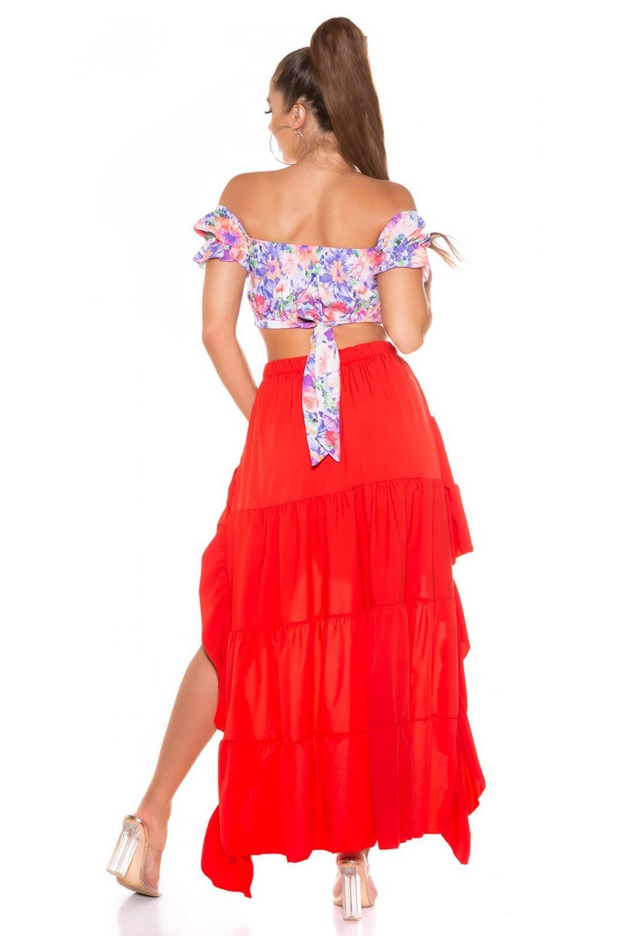 Fusta scurta rosie cu trena latino look Nedelya 3 - jojofashion.ro