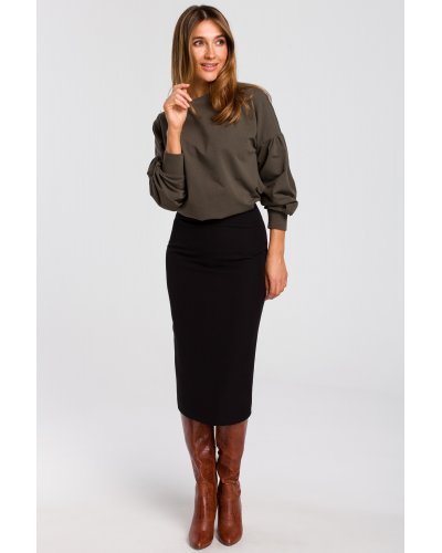 Fusta tip creion, mulata, midi, neagra, clasica, Collie - jojofashion.ro