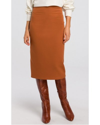 Fusta tip creion, mulata, midi, caramizie, clasica, Collie - jojofashion.ro