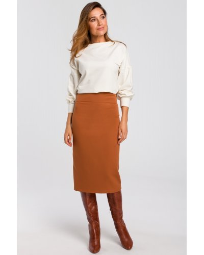 Fusta tip creion, mulata, midi, caramizie, clasica, Collie - jojofashion.ro