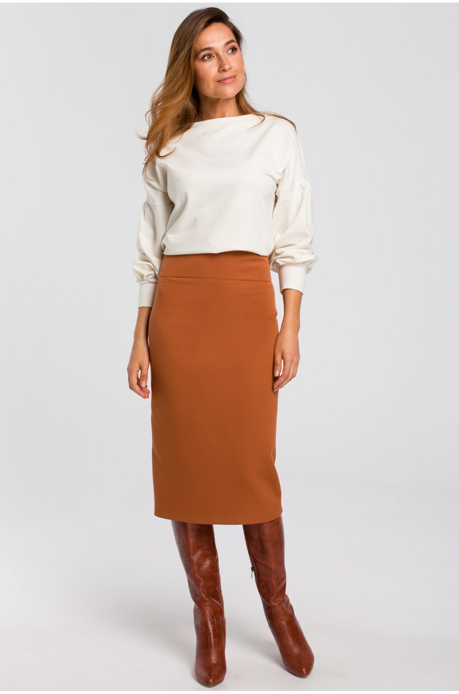 Fusta tip creion, mulata, midi, caramizie, clasica, Collie Fusta tip creion, mulata, midi, caramizie, clasica, Collie 2 - jojofashion.ro