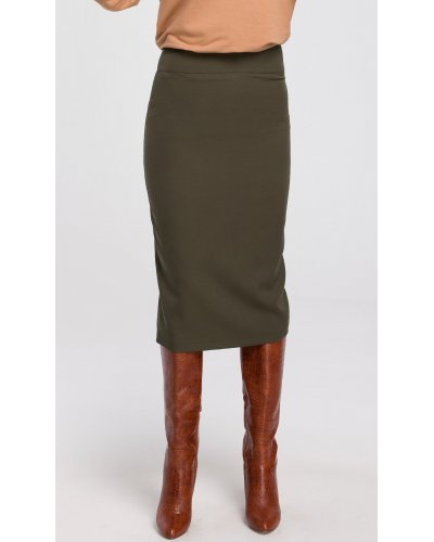 Fusta tip creion, mulata, midi, kaki, clasica, Collie - jojofashion.ro