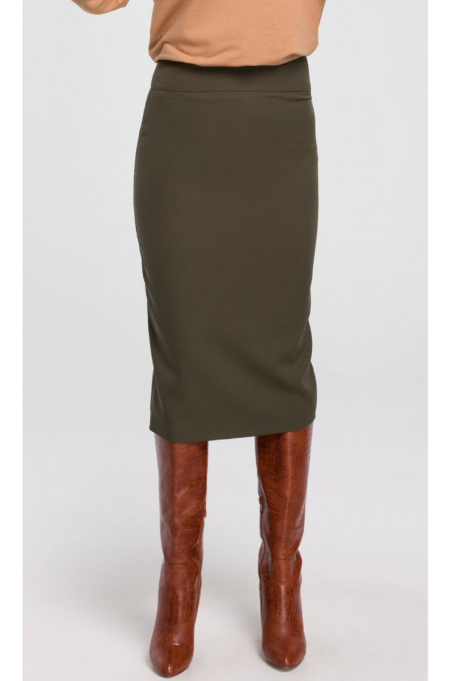 Fusta tip creion, mulata, midi, kaki, clasica, Collie Fusta tip creion, mulata, midi, kaki, clasica, Collie 1 - jojofashion.ro