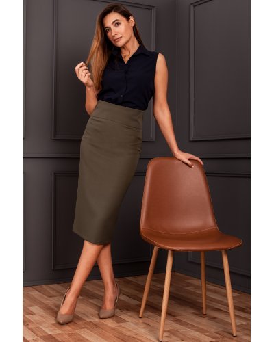 Fusta tip creion, mulata, midi, kaki, clasica, Collie - jojofashion.ro