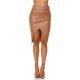 Fusta midi maro asimetrica tip creion WetLook Clarice 2 - jojofashion.ro