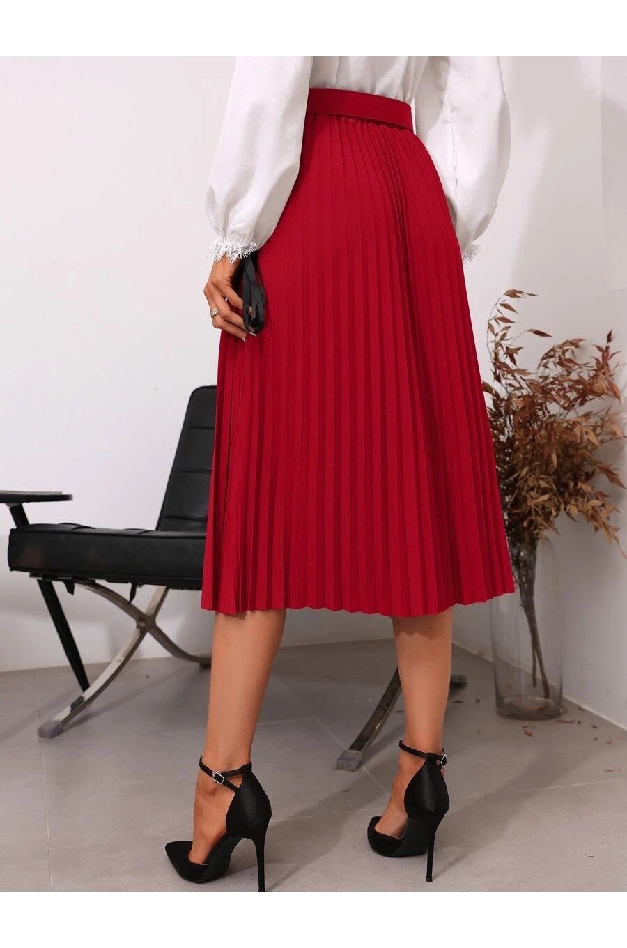 Fusta eleganta plisata, midi, rosie, Florena Fusta eleganta plisata, midi, rosie, Florena 2 - jojofashion.ro