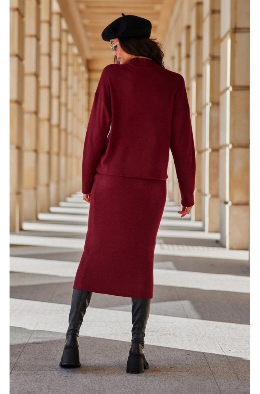 Fusta conica din vascoza, midi, burgundy, mulata, CarmenR Fusta conica din vascoza, midi, burgundy, mulata, CarmenR 2 - jojofashion.ro