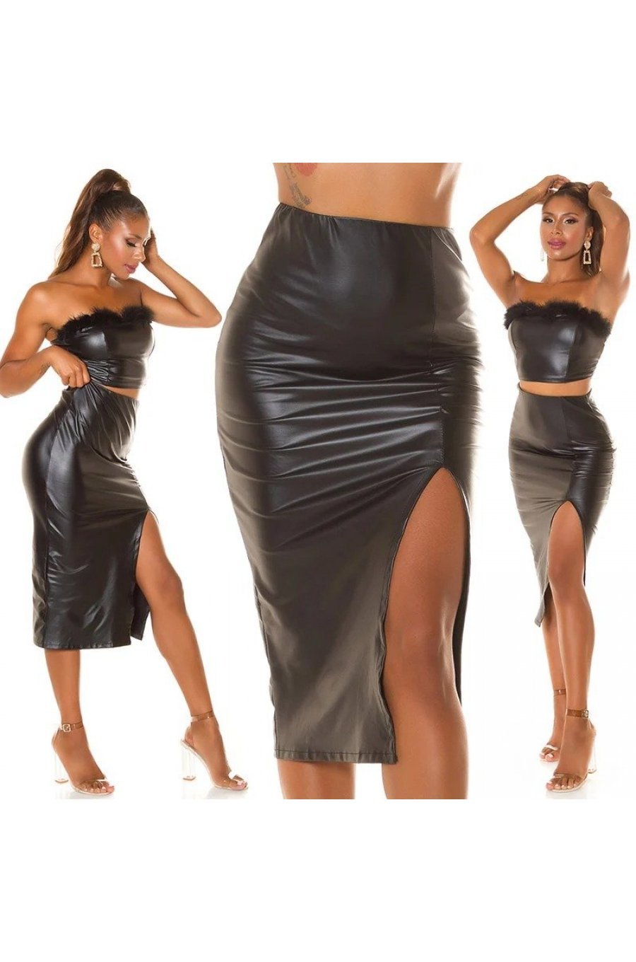 Fusta conica piele eco midi, neagra Ektrinis Fusta conica piele eco midi, neagra Ektrinis 6 - jojofashion.ro