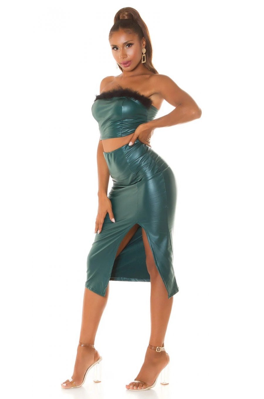 Fusta conica piele eco midi, verde Ektrinis Fusta conica piele eco midi, verde Ektrinis 4 - jojofashion.ro