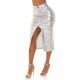 Fusta cu aspect metalic, vascoza, argintie, midi, despicata frontal, Sass 2 - jojofashion.ro