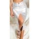Fusta cu aspect metalic, vascoza, argintie, midi, despicata frontal, Sass 6 - jojofashion.ro