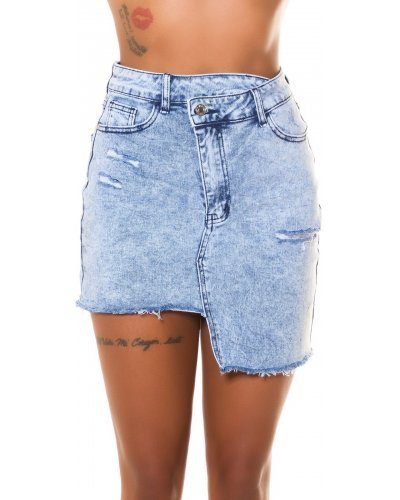 Fusta dama de blugi bleu asimetrica Sicily - jojofashion.ro