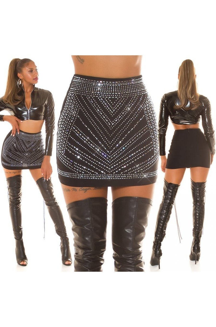 Fusta dama mulata, scurta, neagra, pietricele stralucitoare, Dilem Fusta dama mulata, scurta, neagra, pietricele stralucitoare, Dilem 8 - jojofashion.ro