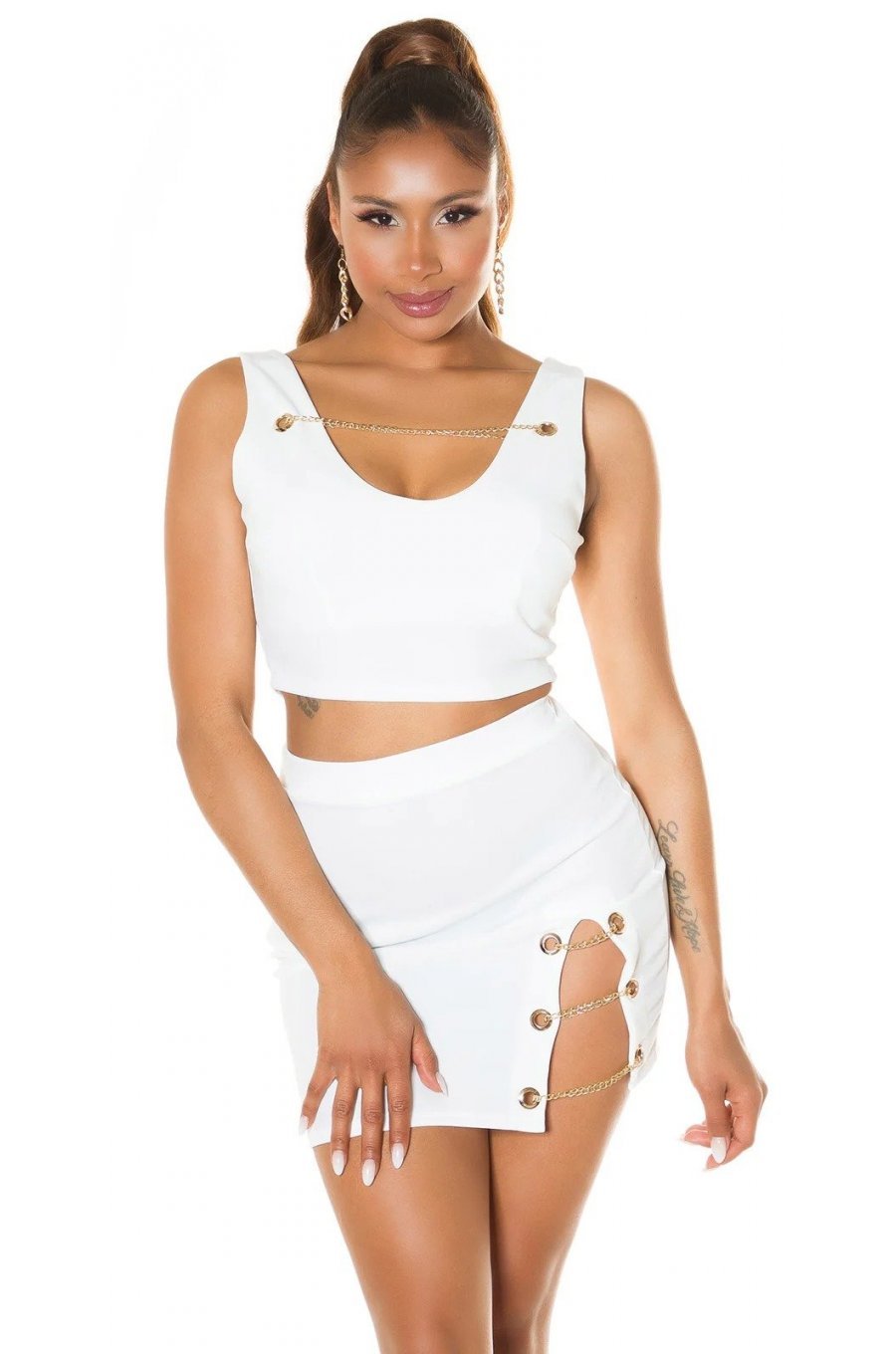Fusta mulata scurta alba cu lanturi Constance Fusta mulata scurta alba cu lanturi Constance 7 - jojofashion.ro