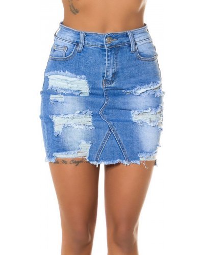 Fusta mulata blugi scurta bleu cu aspect uzat Fabiana - jojofashion.ro