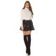 Fusta dama skort, wetlook, scurta, neagra, cu volan, in clos, Feliciana 6 - jojofashion.ro