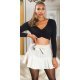 Fusta dama skort, wetlook, scurta, bej, cu volan, in clos, Feliciana 4 - jojofashion.ro