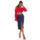 Fusta de blugi midi, din bumbac, albastra, clasica, depicata in fata, Ceylin 6 - jojofashion.ro