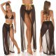 Fusta de plaja, din voal, lunga, neagra, cu cordon auriu, despicata in fata, Yasemin 6 - jojofashion.ro