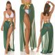 Fusta de plaja, din voal, lunga, verde smarald, cu cordon auriu, despicata in fata, Yasemin 6 - jojofashion.ro