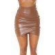 Fusta drapata, piele eco, scurta, cappuccino, Brynja 2 - jojofashion.ro