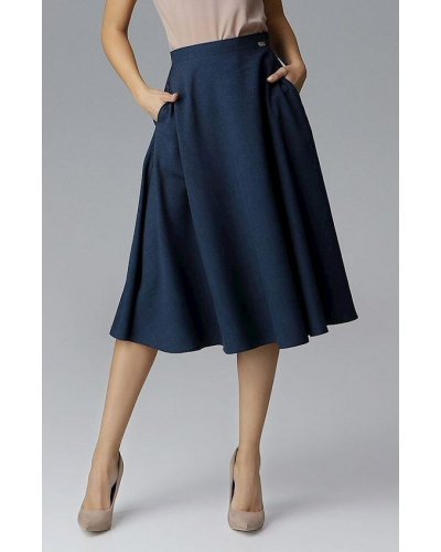 Fusta eleganta in clos, midi, bleumarin navy, cu talia inalta, Farha Fusta eleganta in clos, midi, bleumarin navy, cu talia inalta, Farha - jojofashion.ro