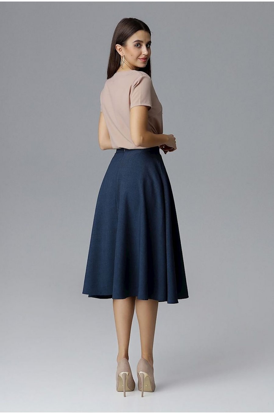 Fusta eleganta in clos, midi, bleumarin navy, cu talia inalta, Farha Fusta eleganta in clos, midi, bleumarin navy, cu talia inalta, Farha 2 - jojofashion.ro