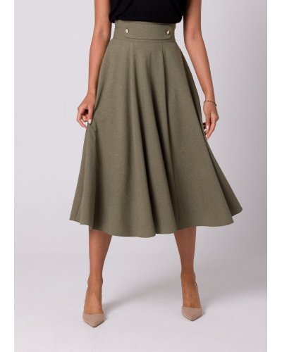 Fusta eleganta, in clos, midi, kaki, cu talia inalta, Ninette Fuste dama, Fusta eleganta, in clos, midi, kaki, cu talia inalta, Ninette - jojofashion.ro