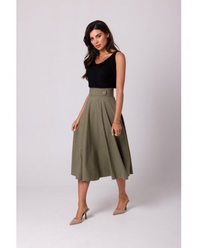 Fusta eleganta, in clos, midi, kaki, cu talia inalta, Ninette Fuste dama, Fusta eleganta, in clos, midi, kaki, cu talia inalta, Ninette - jojofashion.ro