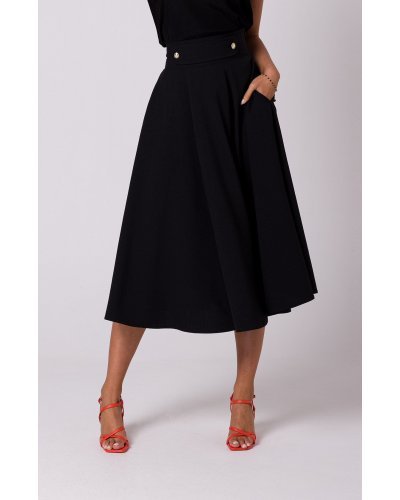 Fusta eleganta, in clos, midi, neagra, cu talia inalta, Ninette Fuste dama, Fusta eleganta, in clos, midi, neagra, cu talia inalta, Ninette - jojofashion.ro
