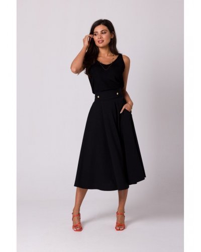 Fusta eleganta, in clos, midi, neagra, cu talia inalta, Ninette Fuste dama, Fusta eleganta, in clos, midi, neagra, cu talia inalta, Ninette - jojofashion.ro