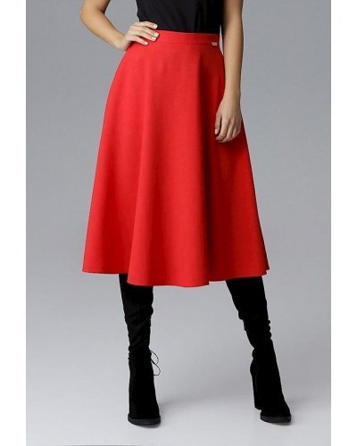 Fusta eleganta in clos, midi, rosie, cu talia inalta, Farha Fusta eleganta in clos, midi, rosie, cu talia inalta, Farha - jojofashion.ro