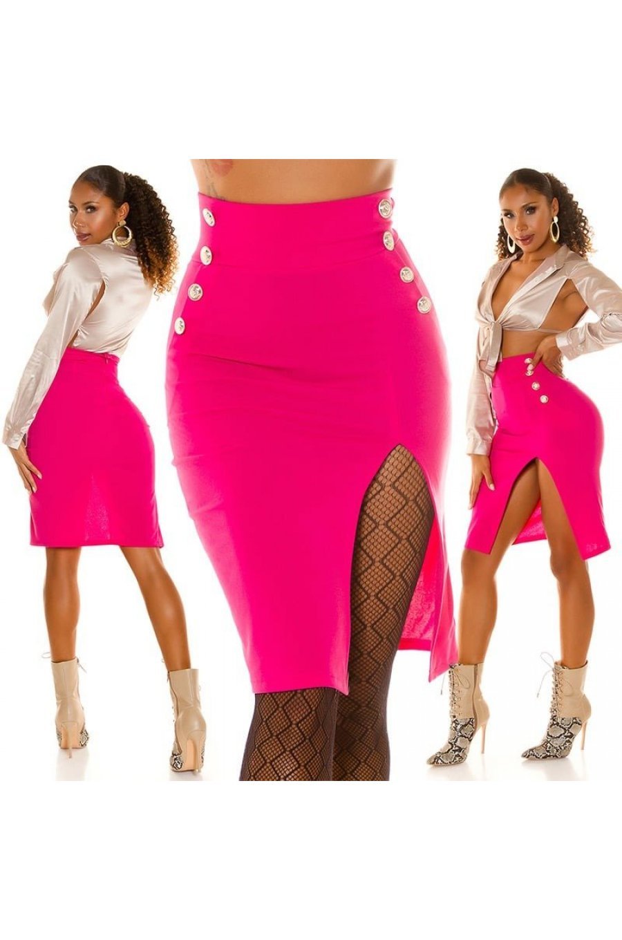 Fusta eleganta midi, roz fucsia, crapata pe picior Miray 8 - jojofashion.ro