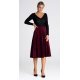 Fusta evazata din catifea, midi, burgundy, cu talia inalta si buzunare, Barril 5 - jojofashion.ro