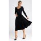 Fusta evazata din catifea, midi, neagra, cu talia inalta si buzunare, Barril 5 - jojofashion.ro