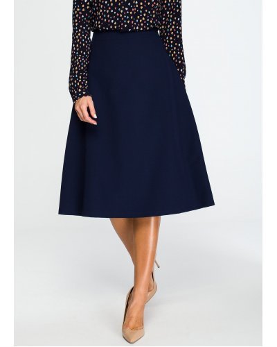 Fusta evazata eleganta midi bleumarin, clasica, Hameeda - jojofashion.ro