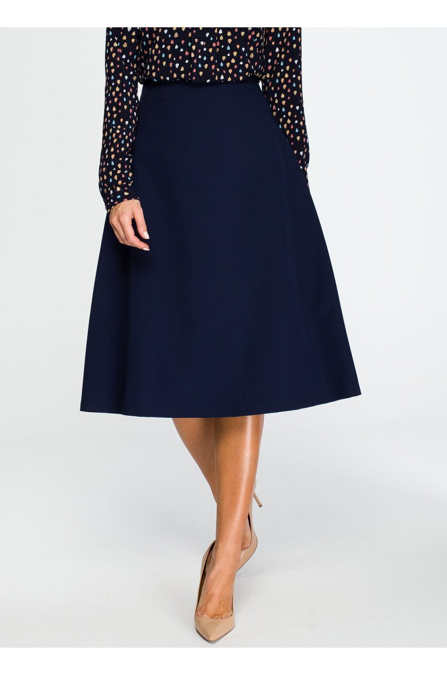 Fusta evazata eleganta midi bleumarin, clasica, Hameeda Fusta evazata eleganta midi bleumarin, clasica, Hameeda 1 - jojofashion.ro