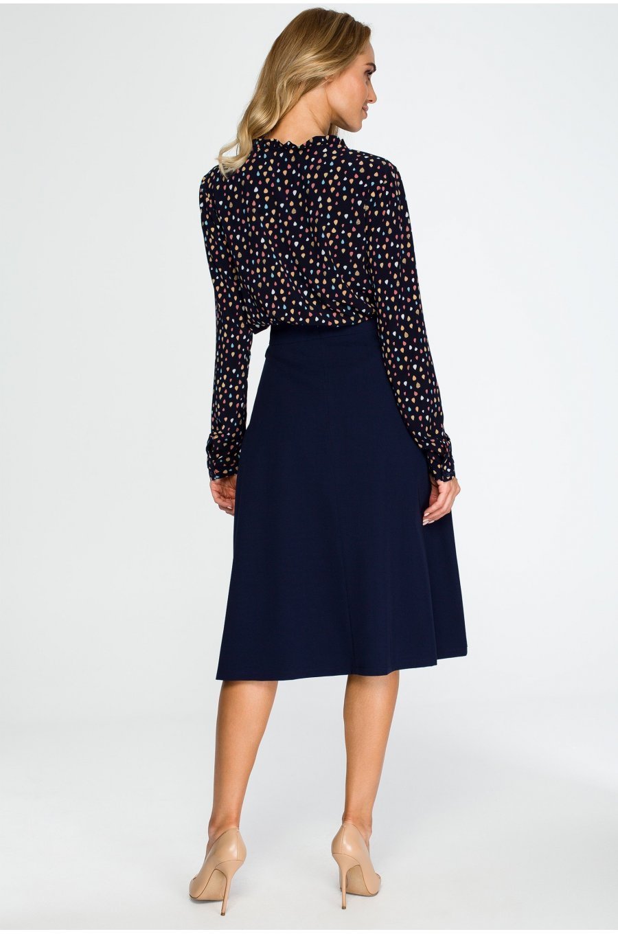 Fusta evazata eleganta midi bleumarin, clasica, Hameeda Fusta evazata eleganta midi bleumarin, clasica, Hameeda 3 - jojofashion.ro