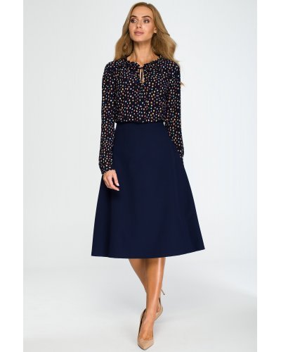 Fusta evazata eleganta midi bleumarin, clasica, Hameeda - jojofashion.ro